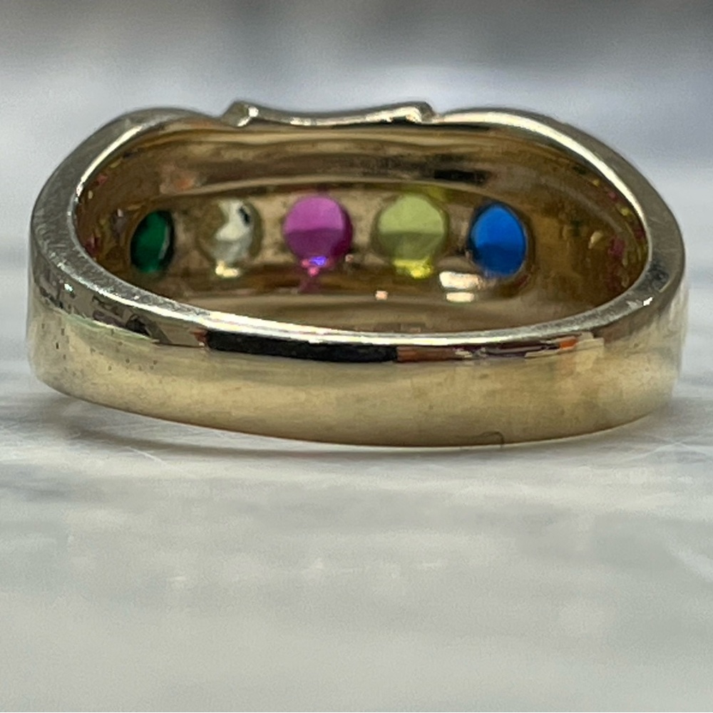 ✨Vintage Mothers ring Sample Brass Gold Plated Multicolor Gemstone Band Size 6 - Picture 4 of 10